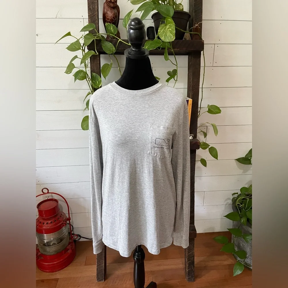 Vineyard Vines: Gray Long Sleeve Shirt with Whale Logo